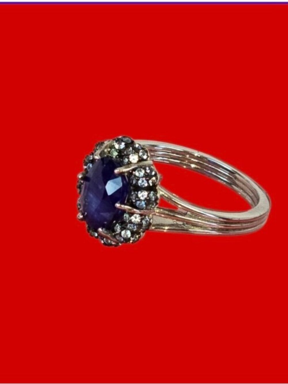 925 Sterling Silver Ring Sz 8.5 with Natural Sapphire & Cz - Picture 7 of 7
